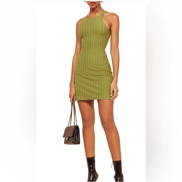 Reformation Olive Green Ribbed Racerback Mini Dress - Picture 2 of 6